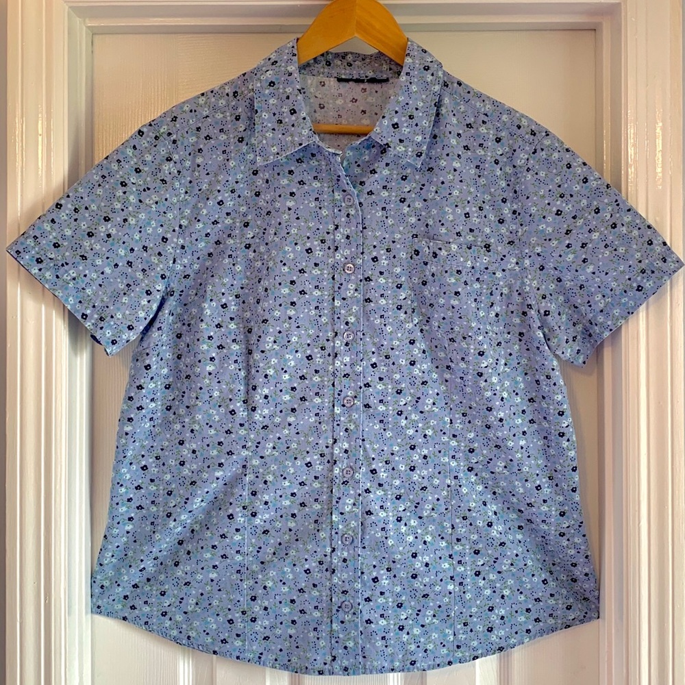 Blue Floral Button Down Blouse